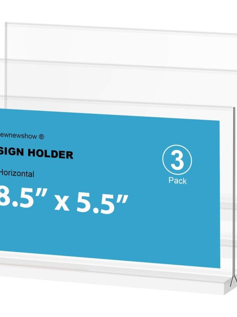 Acrylic Sign Holder 8.5x5.5 Inch 3 Pack Horizontal T Shape Double-Sided Desktop